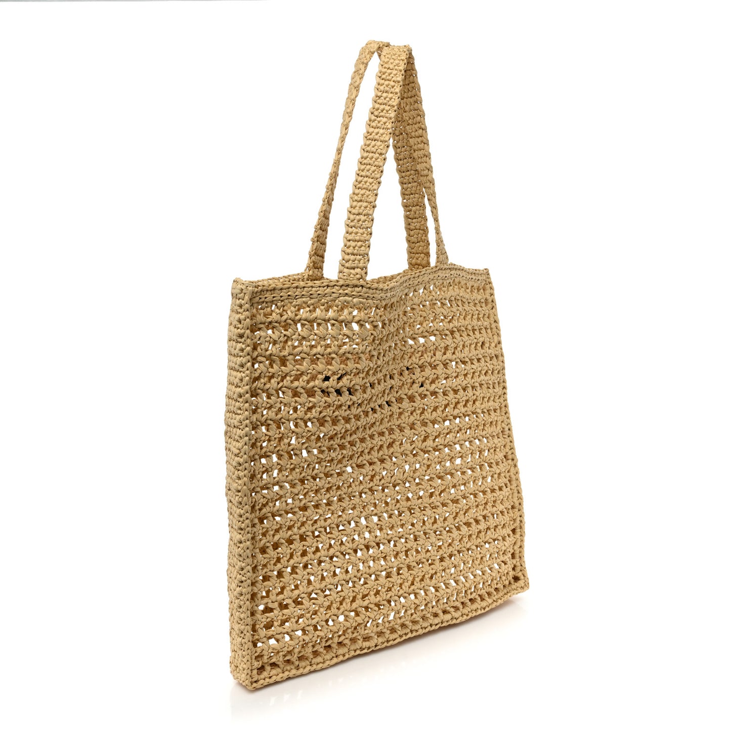 Yarn Raffia Effect Crochet Logo Embroidered Tote Bag Naturale