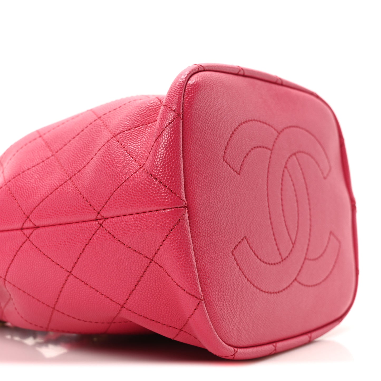 Caviar Quilted Fashion Therapy Bucket Drawstring Bag Dark Pink