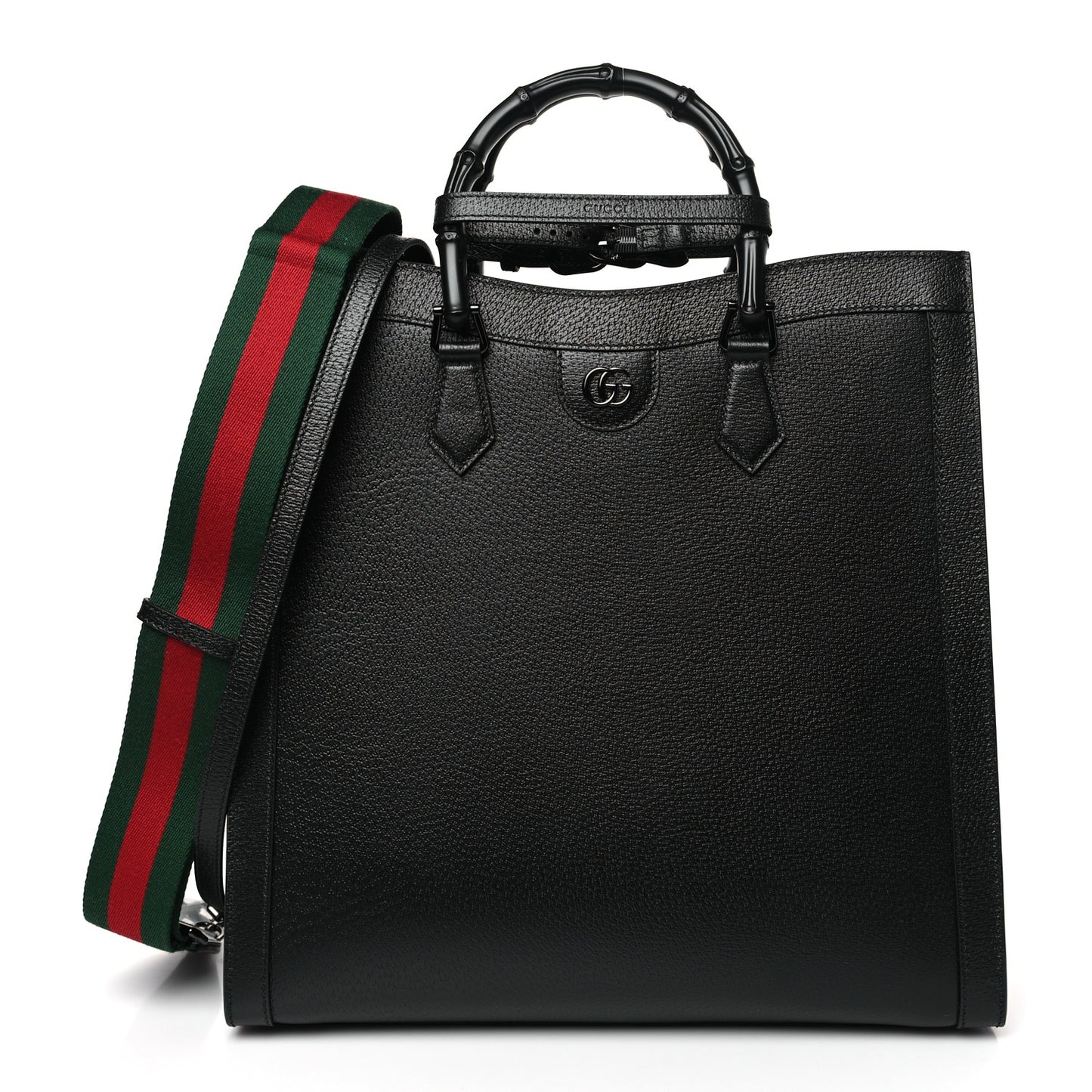 Textured Dollar Calfskin Web Monochrome Large Diana Tote Bag Black