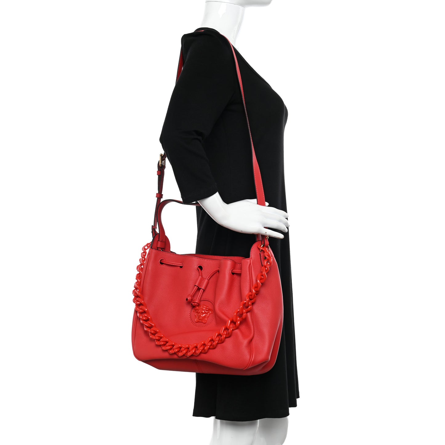 Grained Calfskin La Medusa Bucket Bag Red