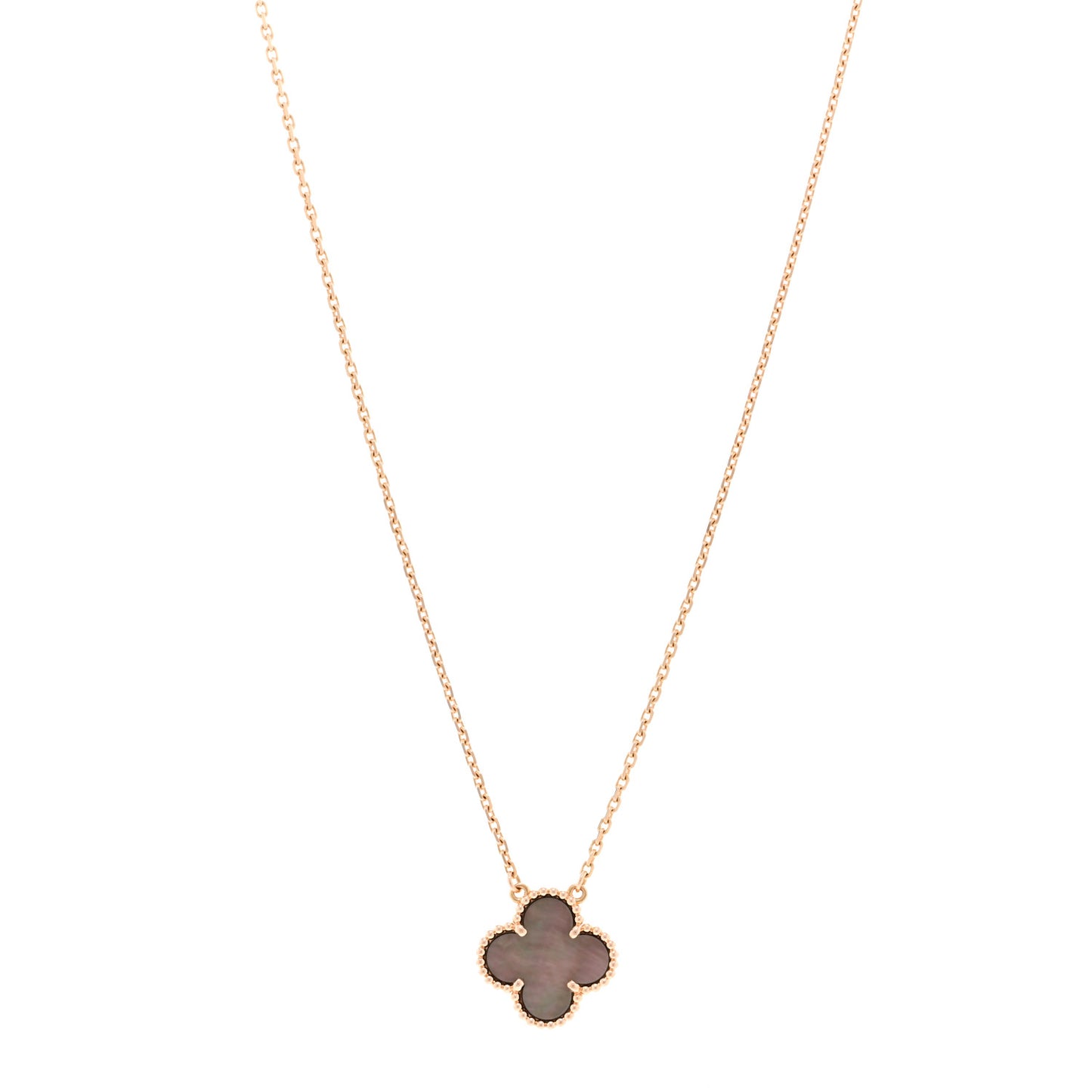 18K Rose Gold Gray Mother of Pearl Vintage Alhambra Pendant Necklace