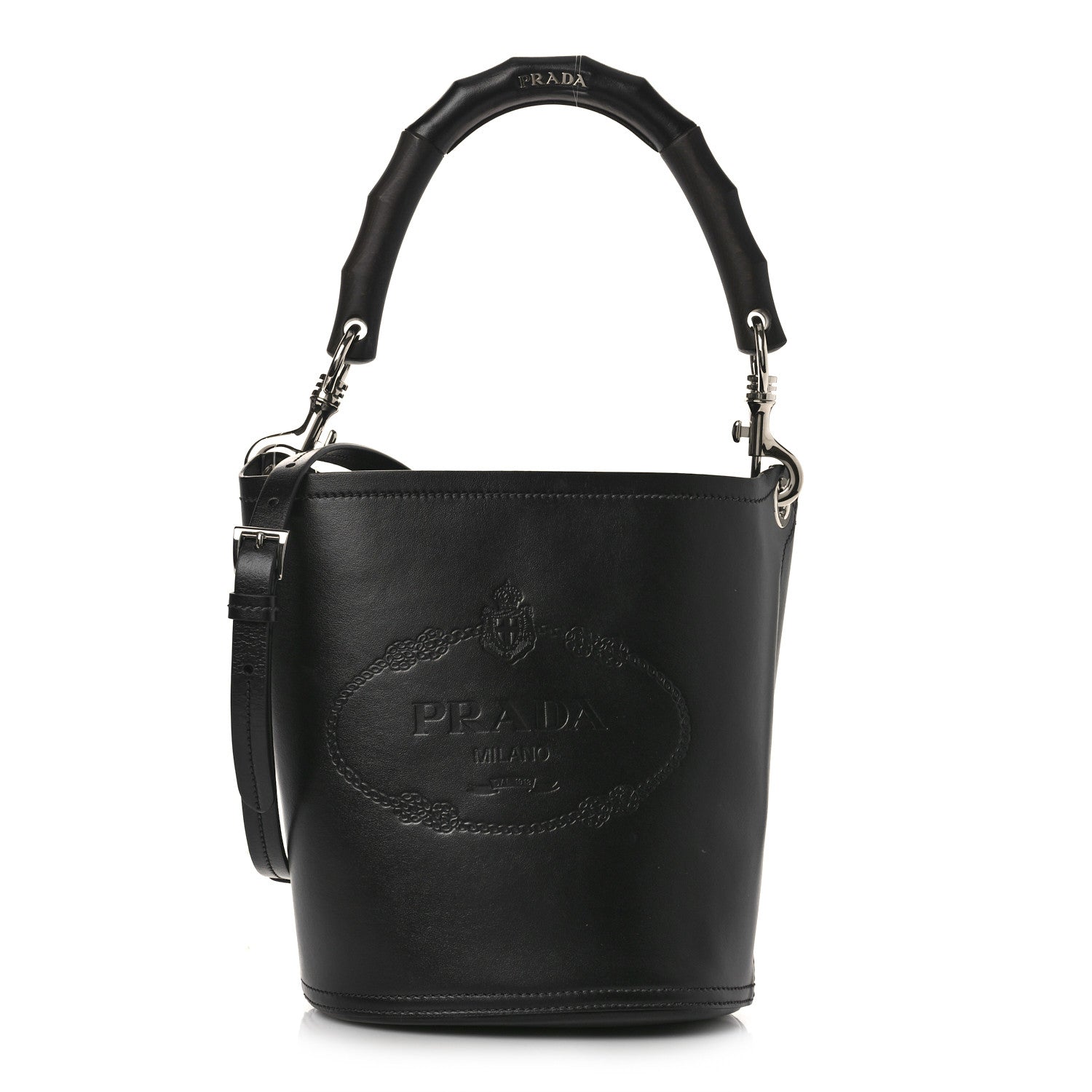 Prada City Calfskin Tambour Bucket Bag Black 1 of 8