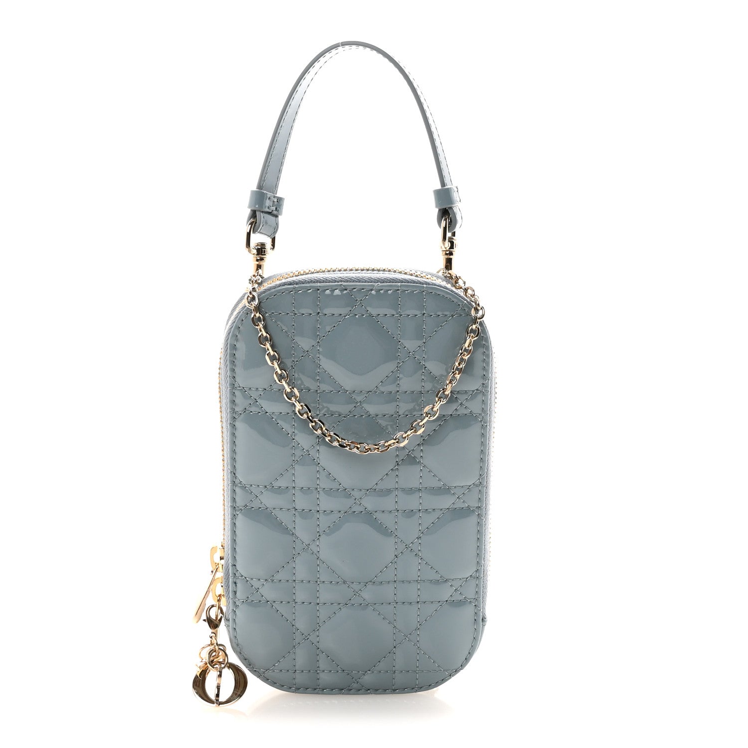 Christian Dior Patent Cannage Lady Dior Phone Holder Bracing Blue