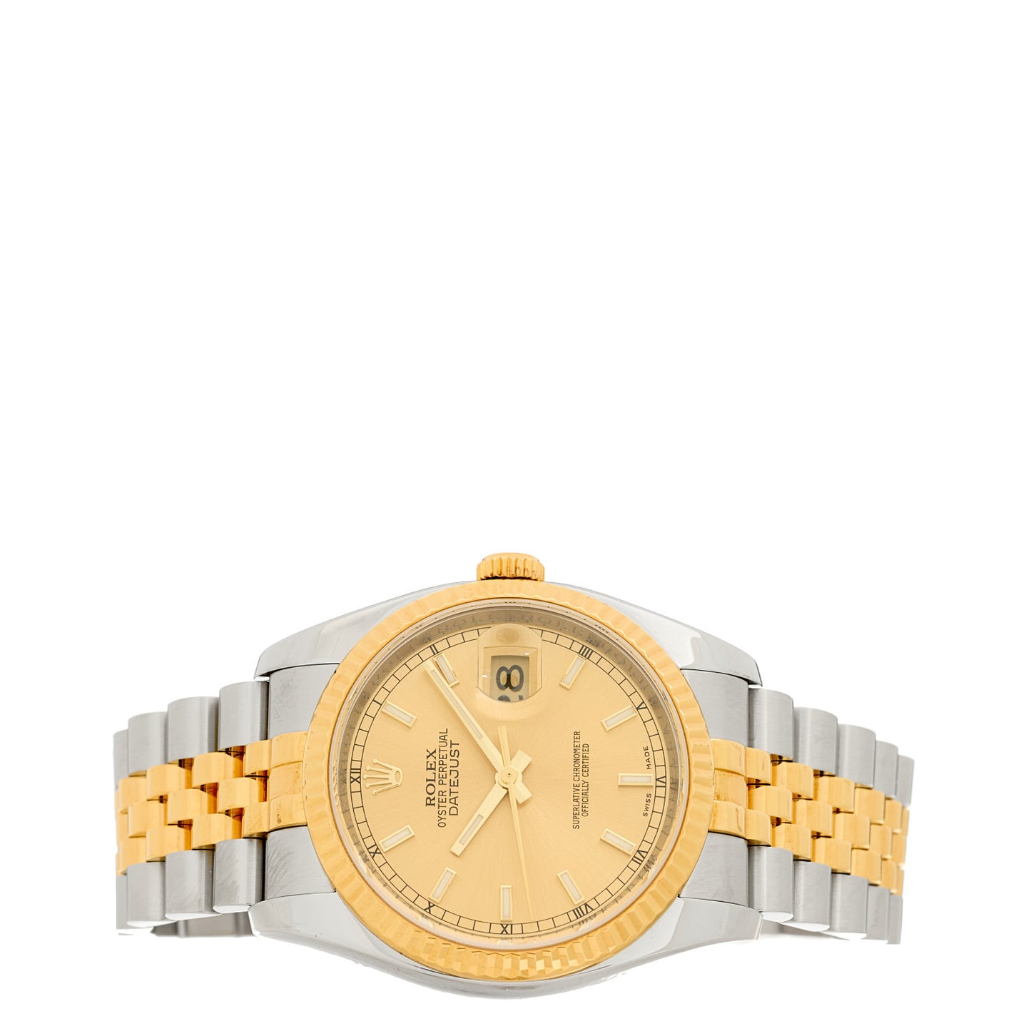 Stainless Steel 18K Yellow Gold 36mm Oyster Perpetual Datejust Watch Champagne 116233