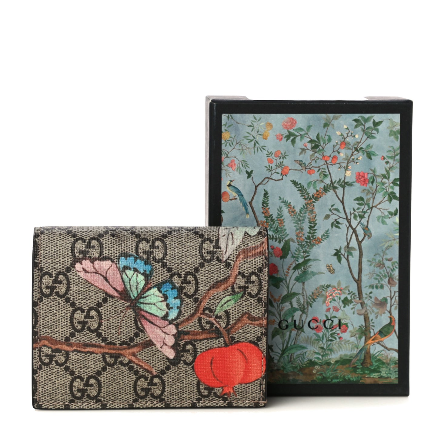 GG Supreme Monogram Tian Card Case Beige Multicolor Red