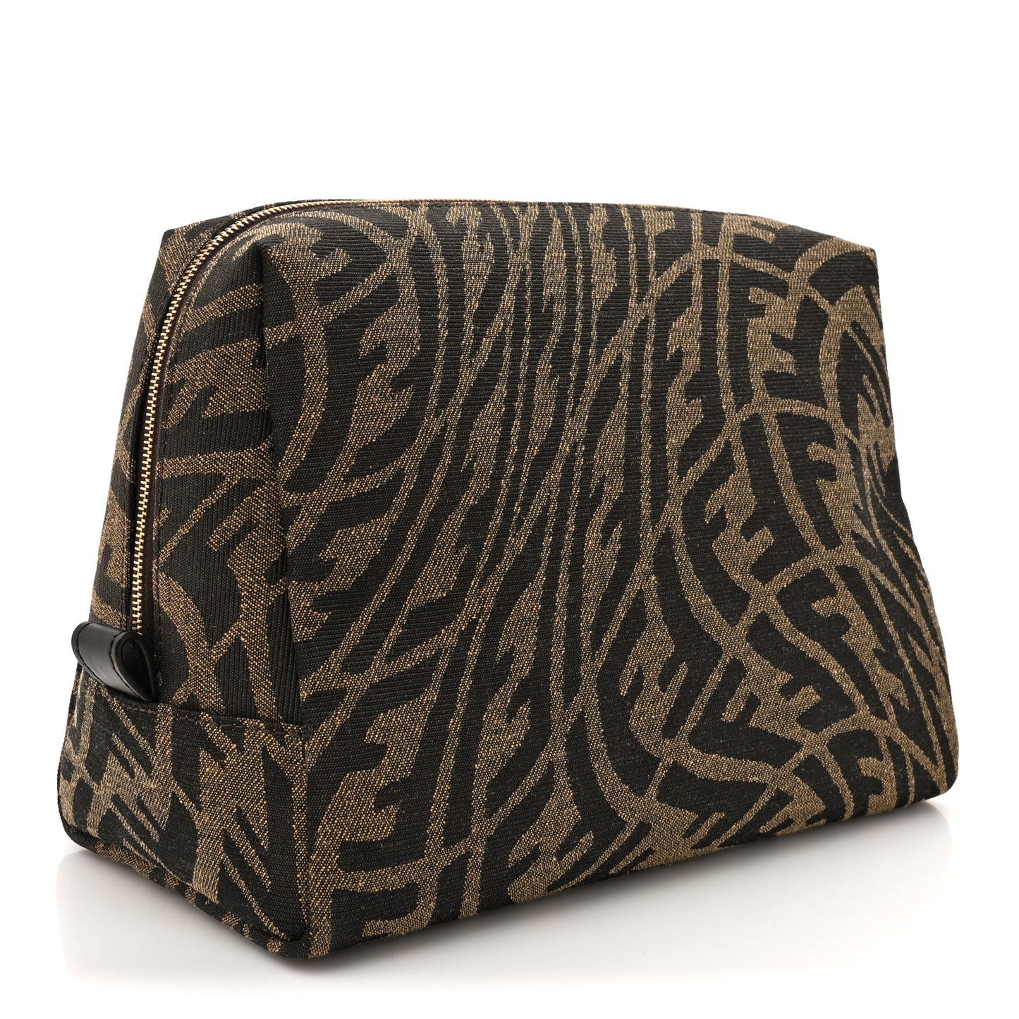 X SARAH COLEMAN Fabric Jacquard Vitello King FF Vertigo Medium Trapezoid Beauty Pouch Tobacco Moro Black