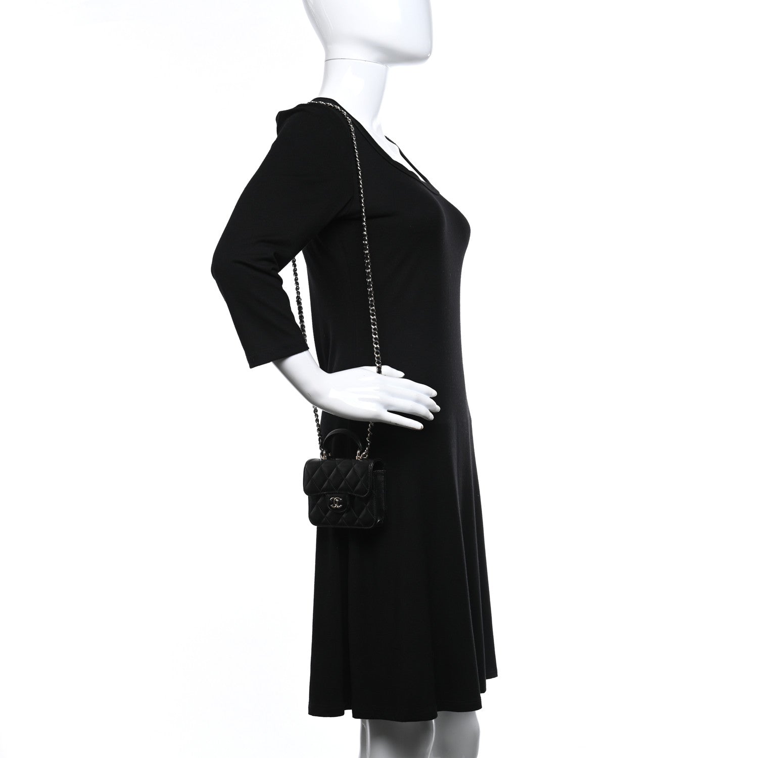 Chanel Lambskin Quilted Top Handle Flap Coin Purse With Chain Black 2 of 12