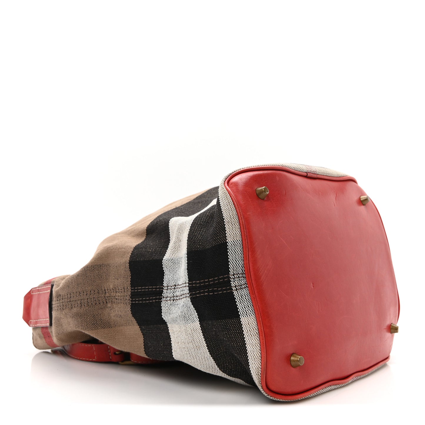 Canvas Mega Check Medium Ashby Bucket Bag Red