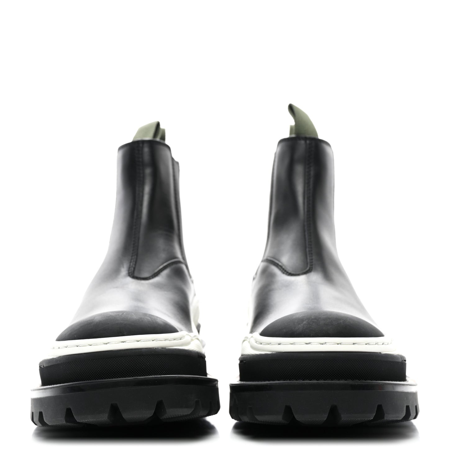 X SACAI Smooth Calfskin Rubber Mens Explorer Chelsea Boots 43 Black