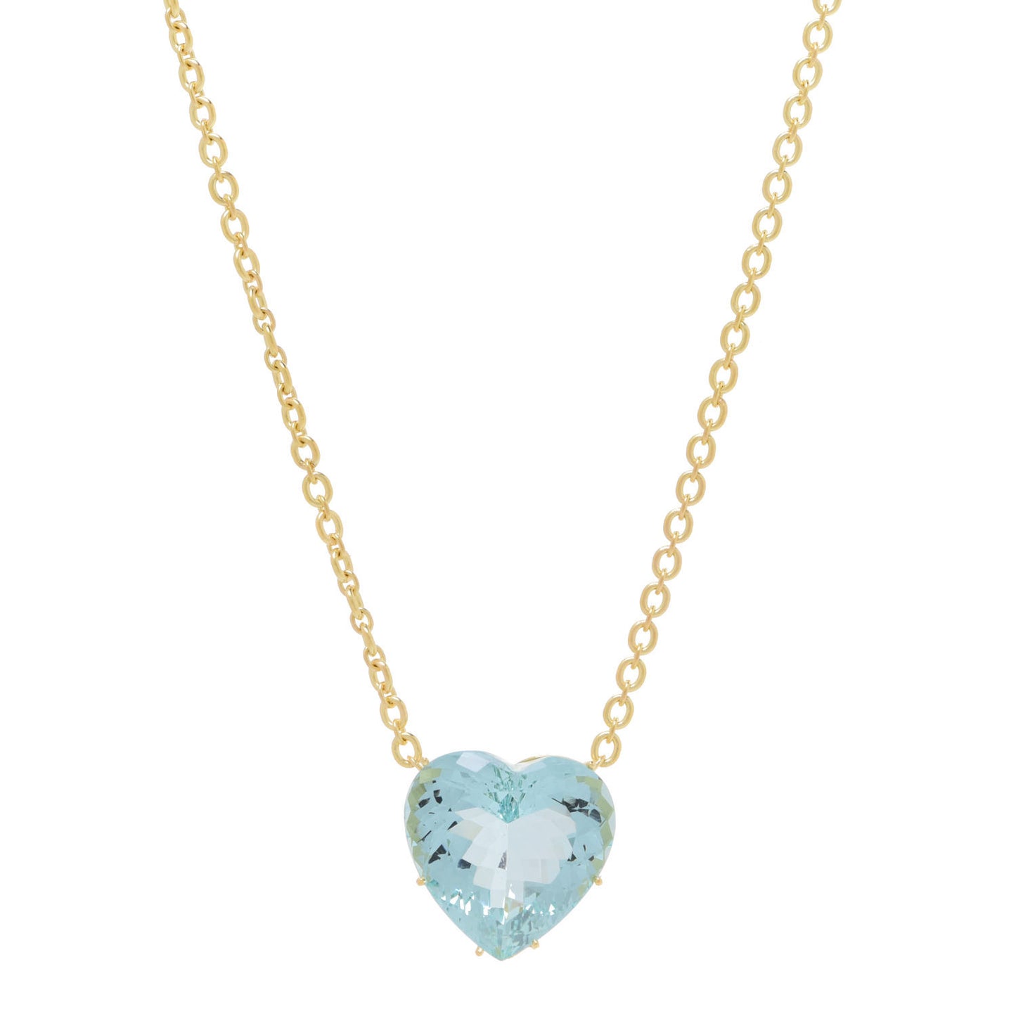 18K Yellow Gold Aquamarine Heart Pendant Necklace