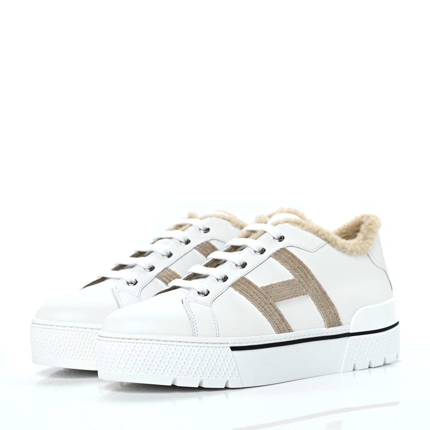 Calfskin Woolskin Dare Sneakers 40 White Ecru
