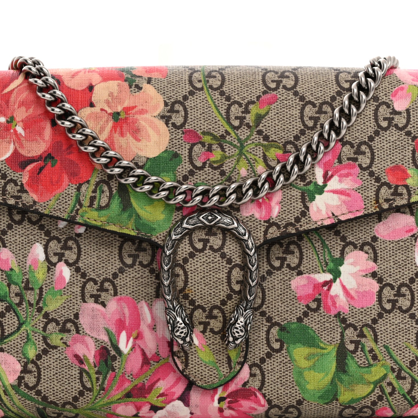GG Supreme Monogram Blooms Mini Dionysus Chain Wallet Beige Multicolor Dry Rose