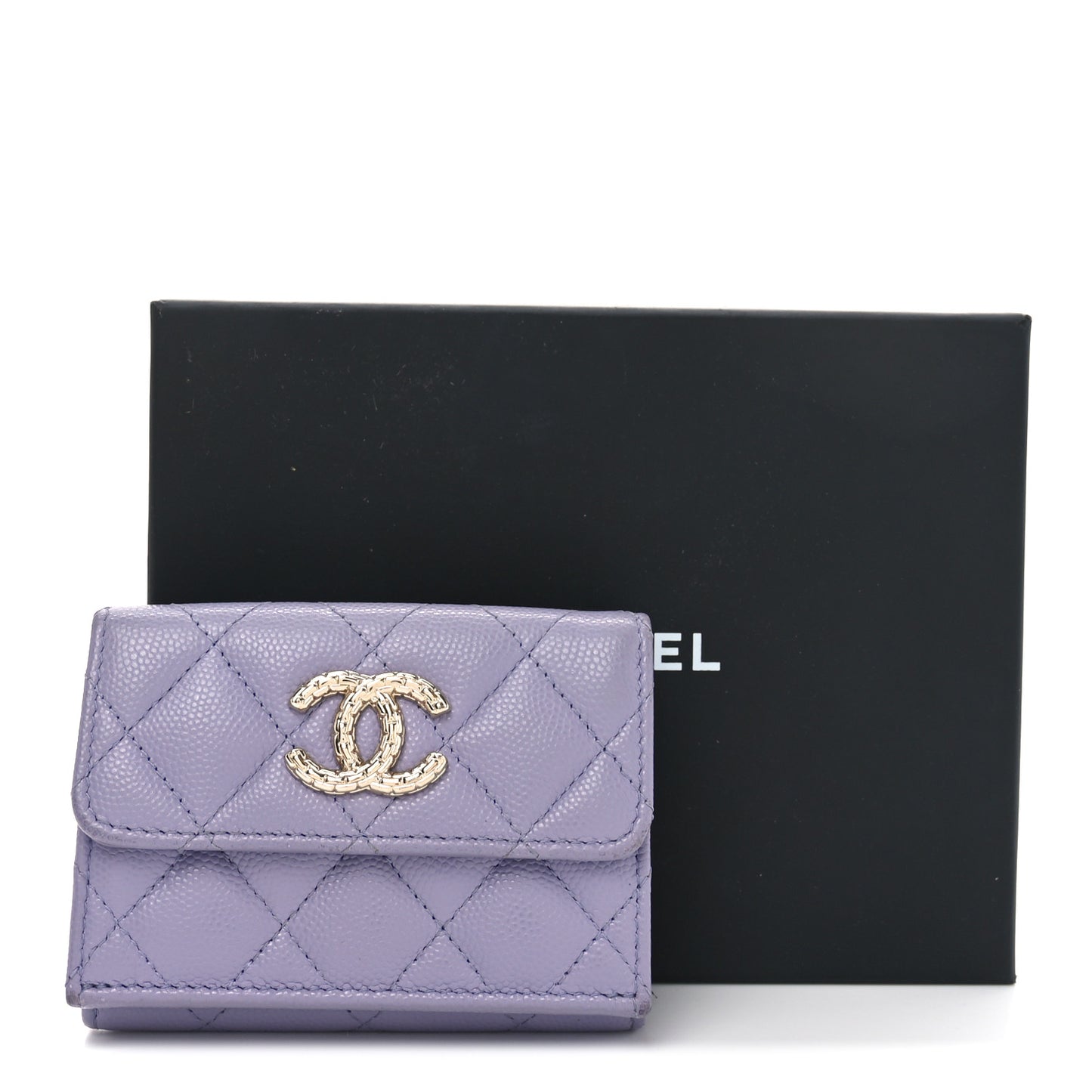 Caviar Quilted Textured CC Double Flap Wallet Purple