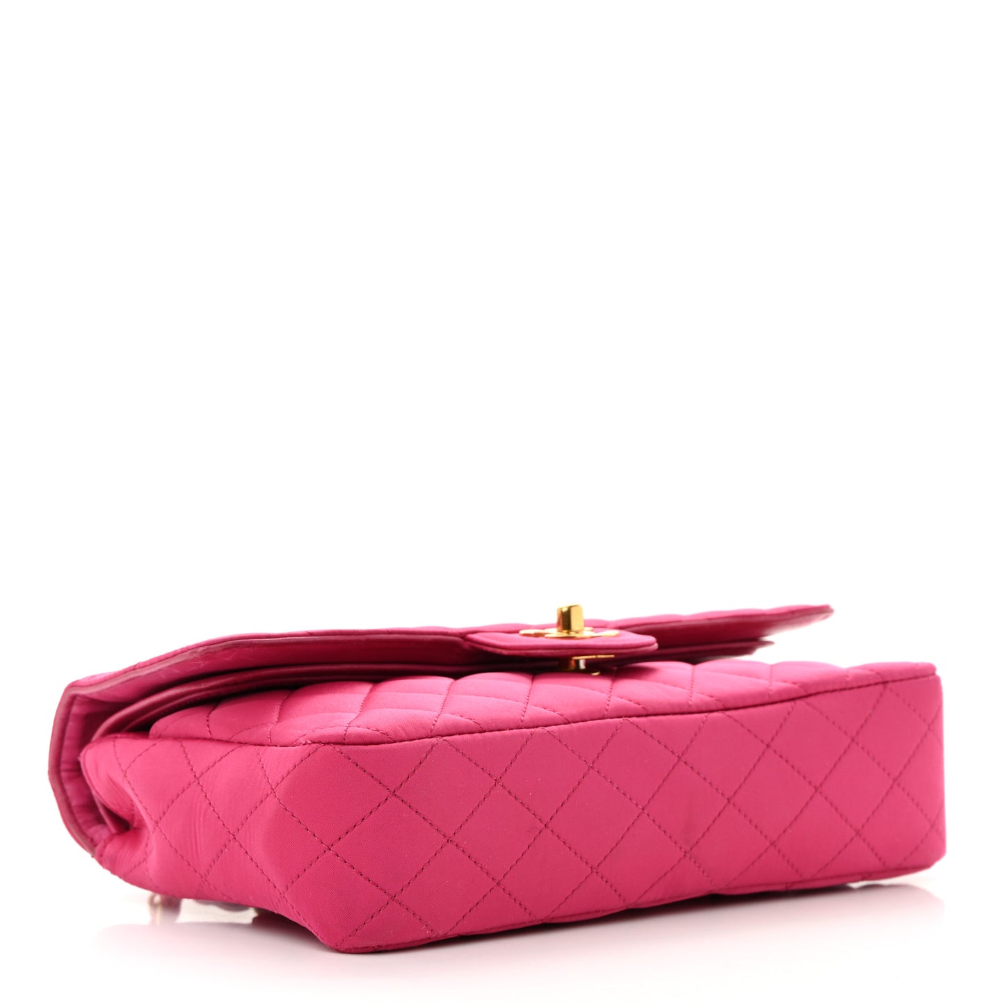 Satin Quilted Medium Double Flap Fuchsia