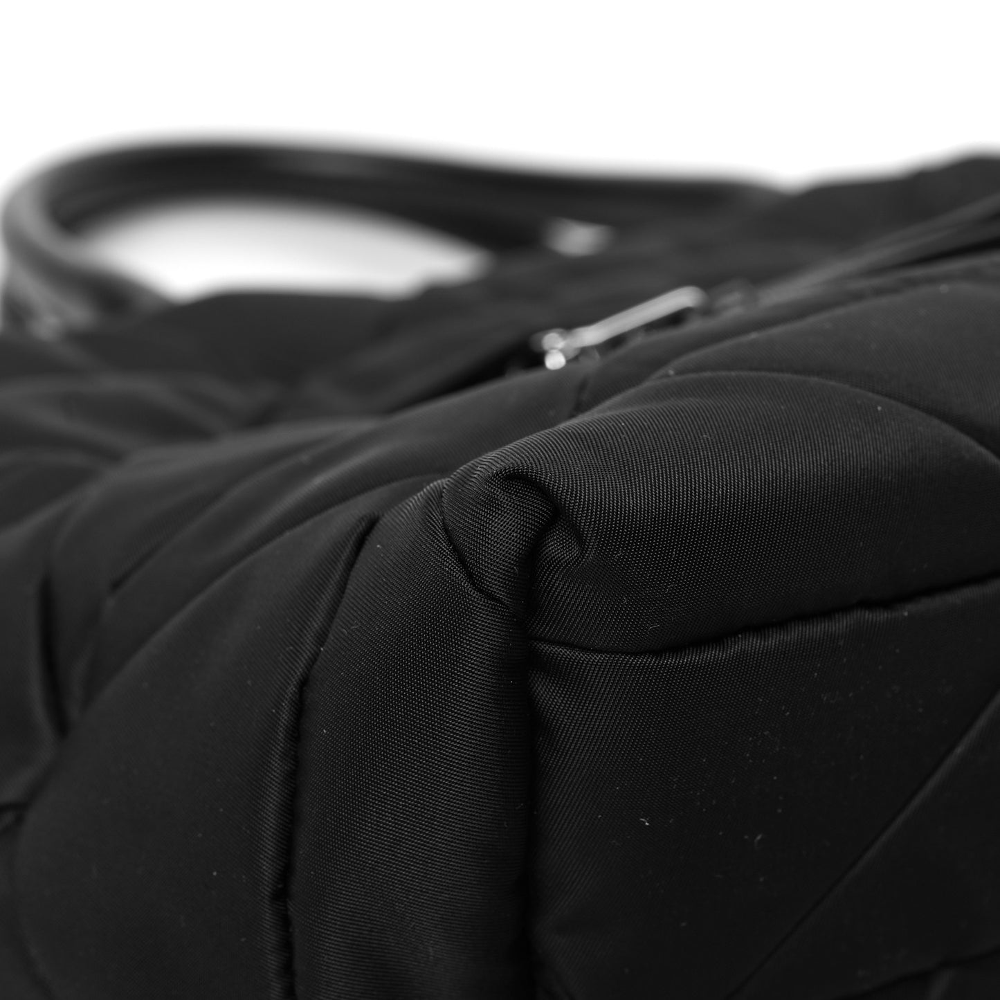 Re-Nylon Nappa Triangle Quilted Padded Small Double Handled Zip Tote Black