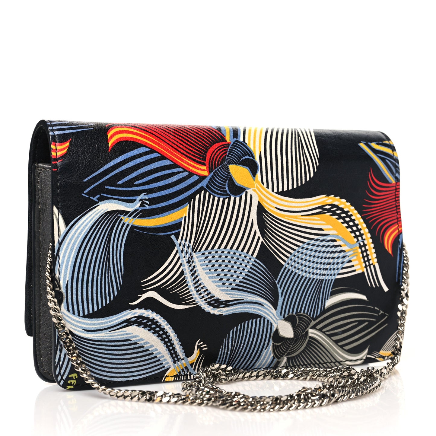Calfskin Orchid Flamingo Tube Wallet on Chain Black Multicolor