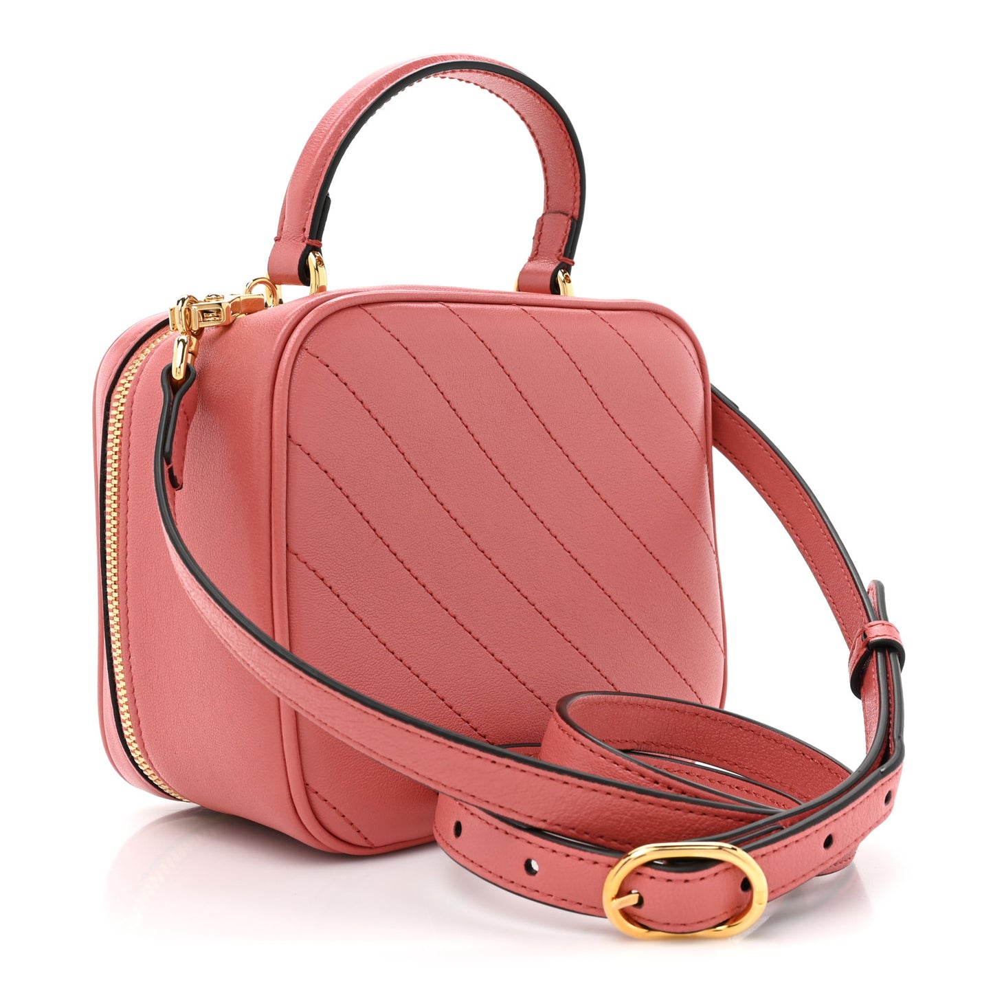 Sakai Be Green Calfskin Diagonal Stitched Blondie Top Handle Bag Pink