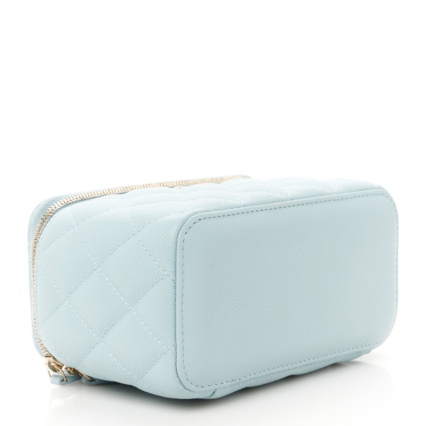 Caviar Quilted Small Tiny CC Vanity Case With Chain Light Blue