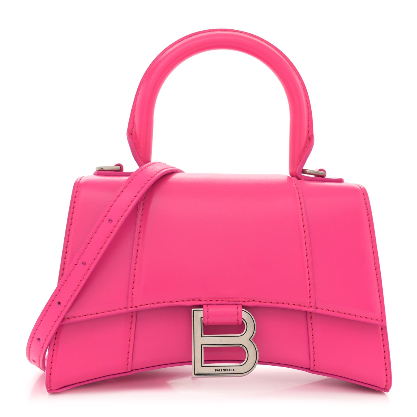 Shiny Box Calfskin Hourglass Top Handle Bag XS Acid Fuchsia