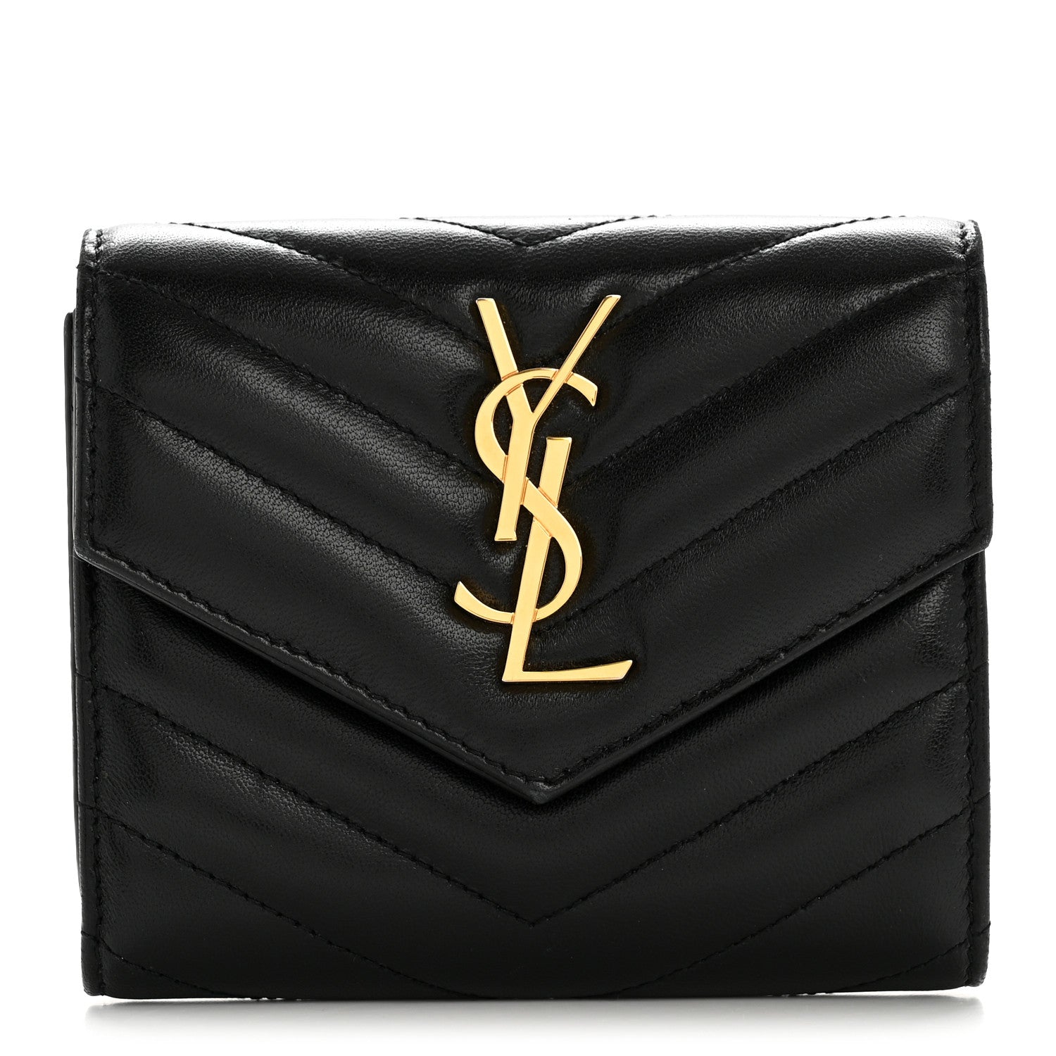 Saint Laurent Lambskin Matelasse Chevron Monogram Compact Tri Fold 