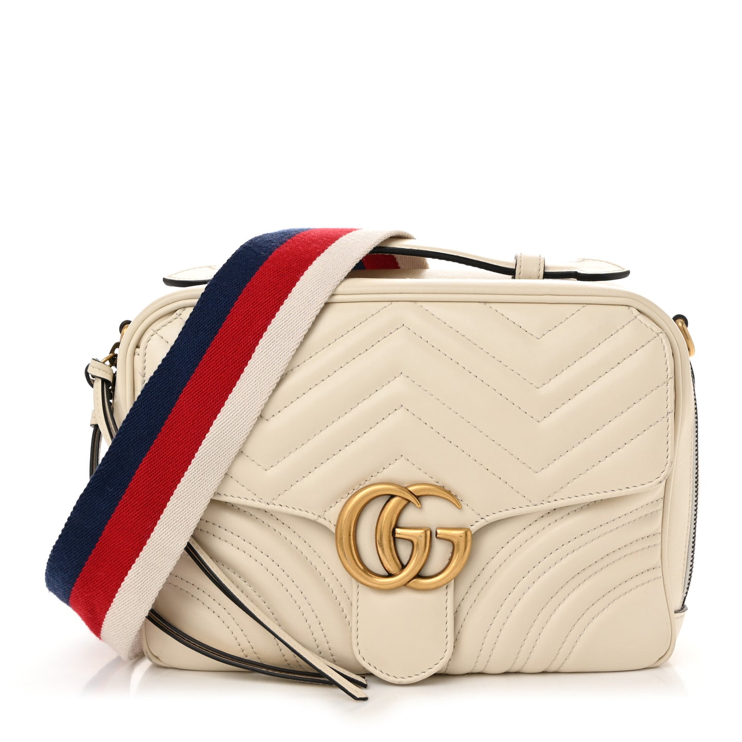Calfskin Matelasse Sylvie Web Small GG Marmont Top Handle Shoulder Bag White