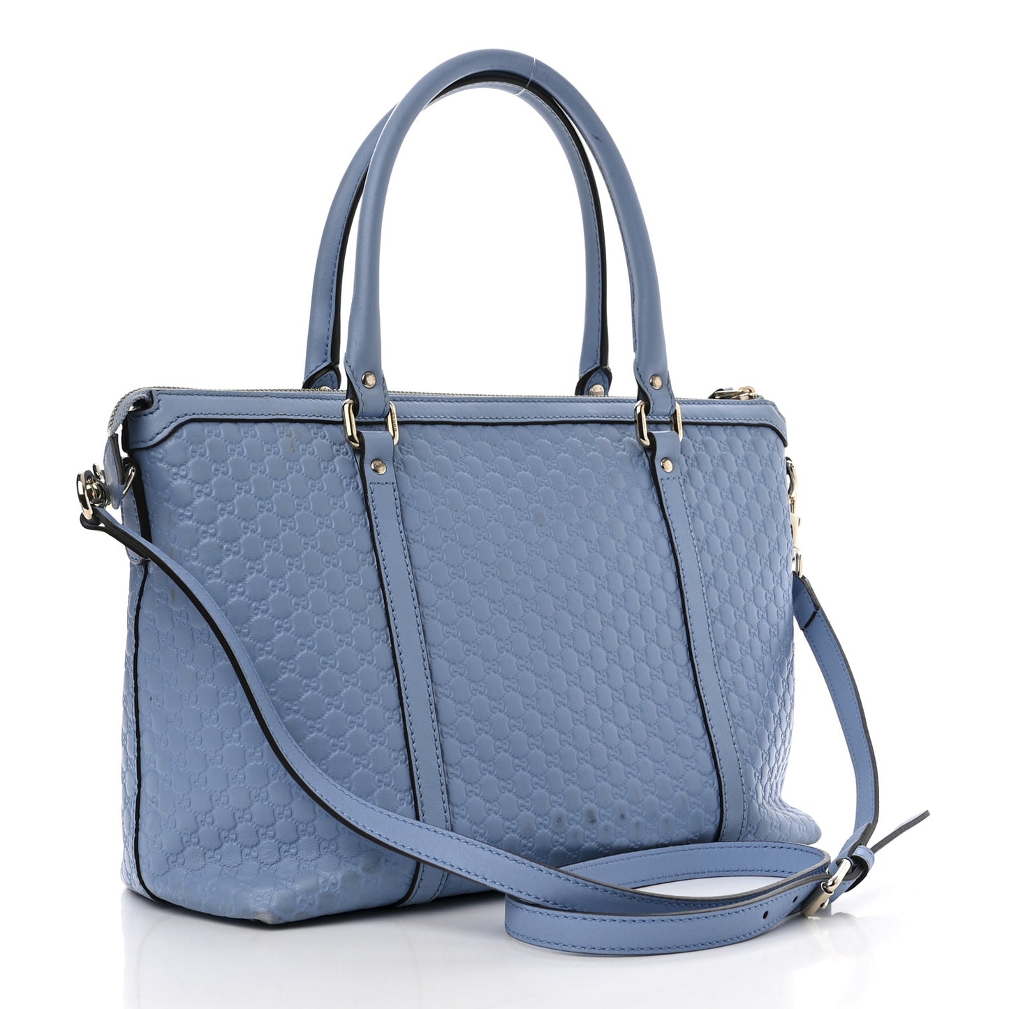 Soft Microguccissima Small Zippered Satchel Light Blue