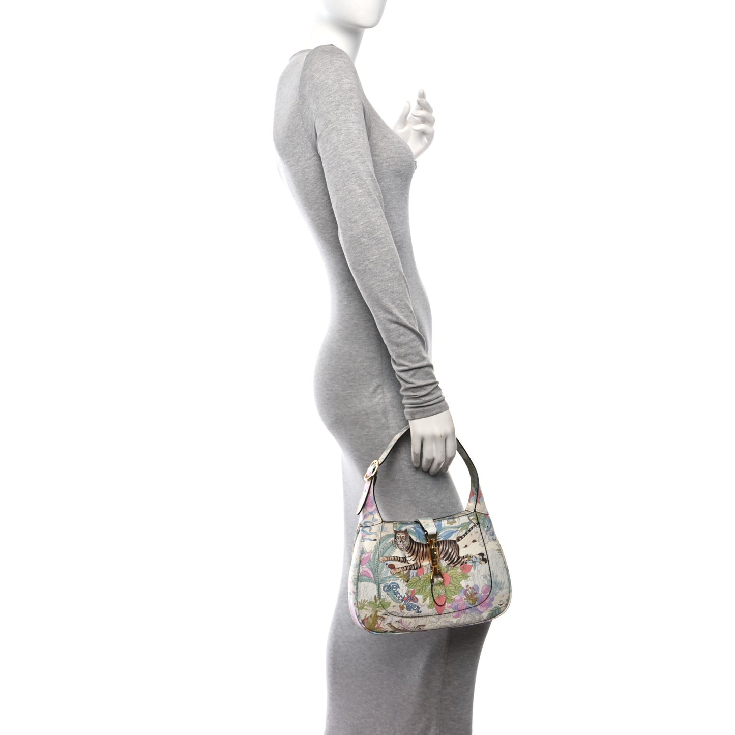 New Shangai Calfskin Tiger Savanah Small Jackie 1961 Hobo Chalky White Multicolor
