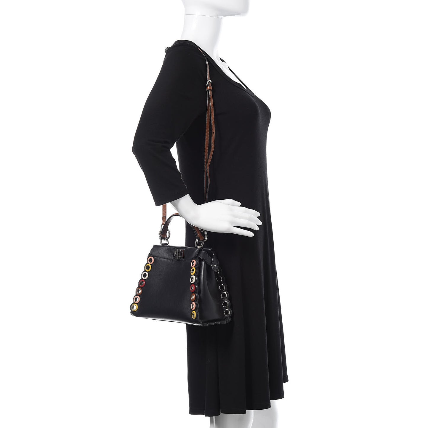 Nappa Scalloped Grommet Mini Peekaboo Iconic Satchel Black Multicolor