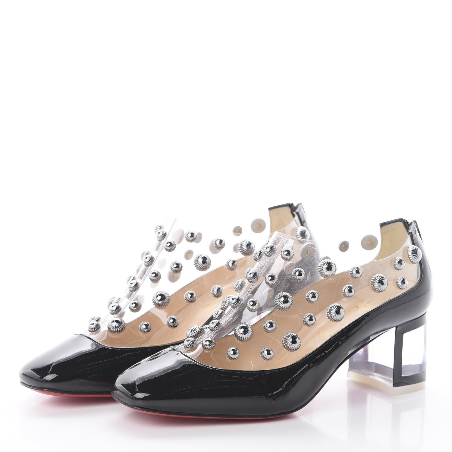Christian Louboutin Patent PVC Space Odd 55 Pumps 38 Version Black Dark Gunmetal 2 of 6