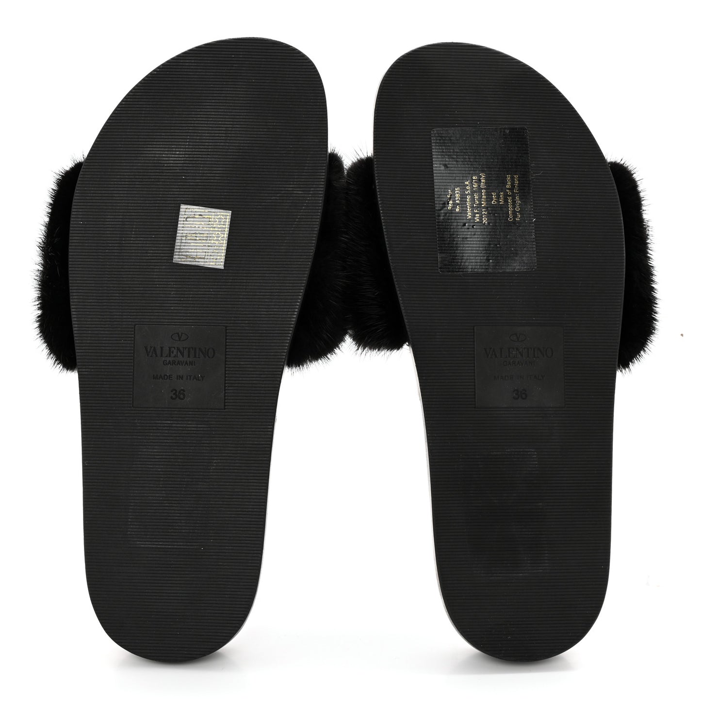 Mink Fur Rockstud Slide Sandals 36 Black