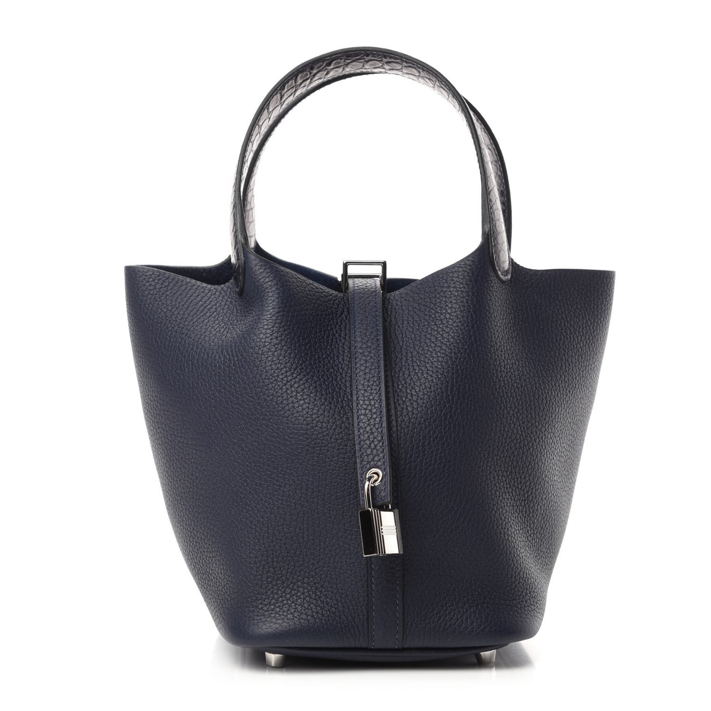 Taurillon Clemence Matte Alligator Picotin Lock Touch 18 PM Bleu Nuit