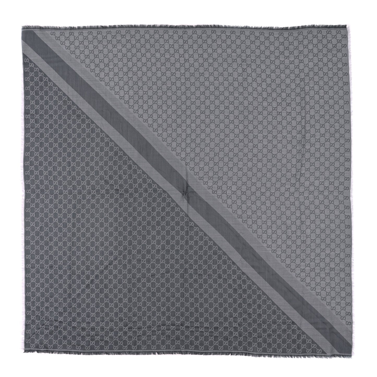 Wool Silk Monogram GGWeb Fringe Shawl Grey