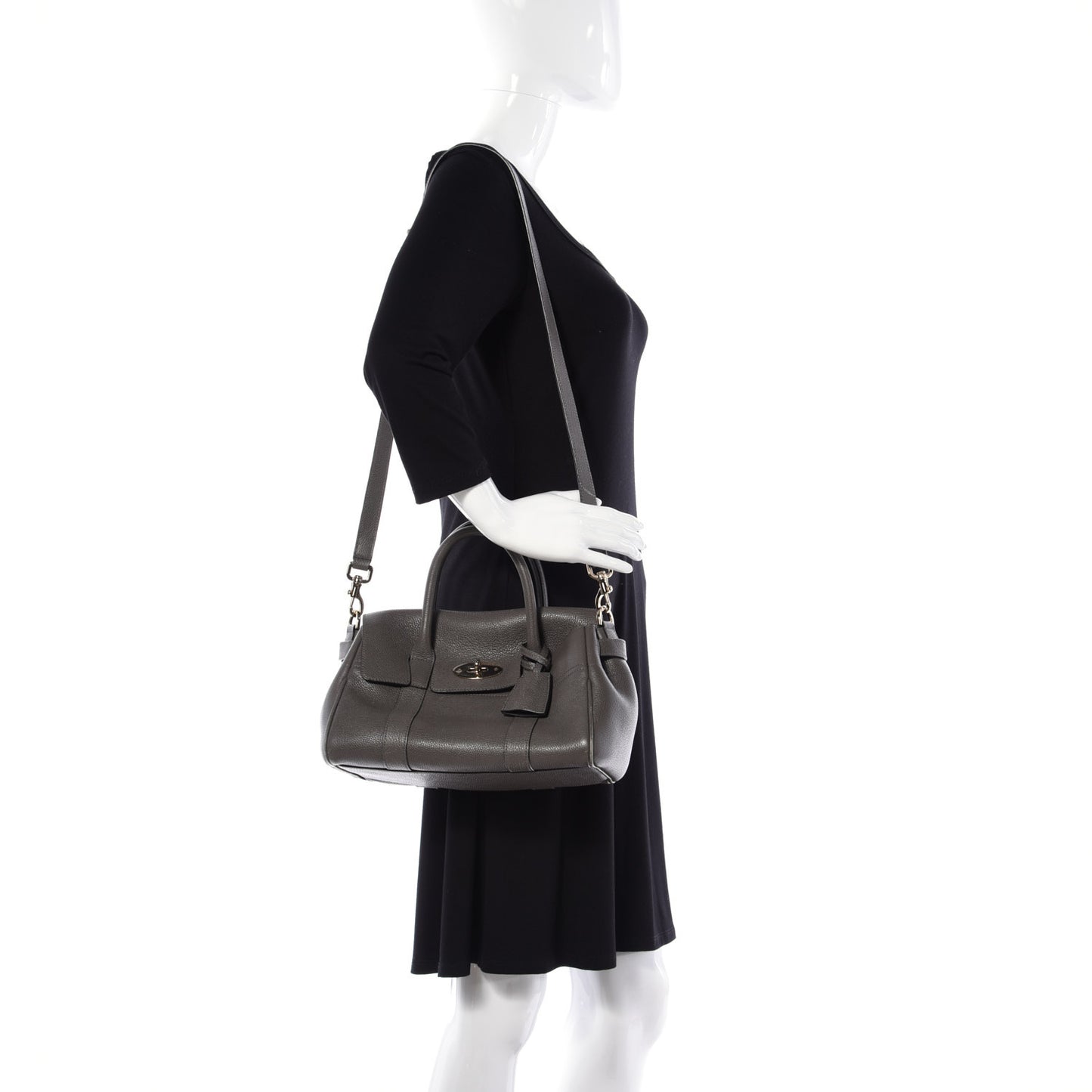 Classic Grain Calfskin Small Bayswater Satchel Dark Grey