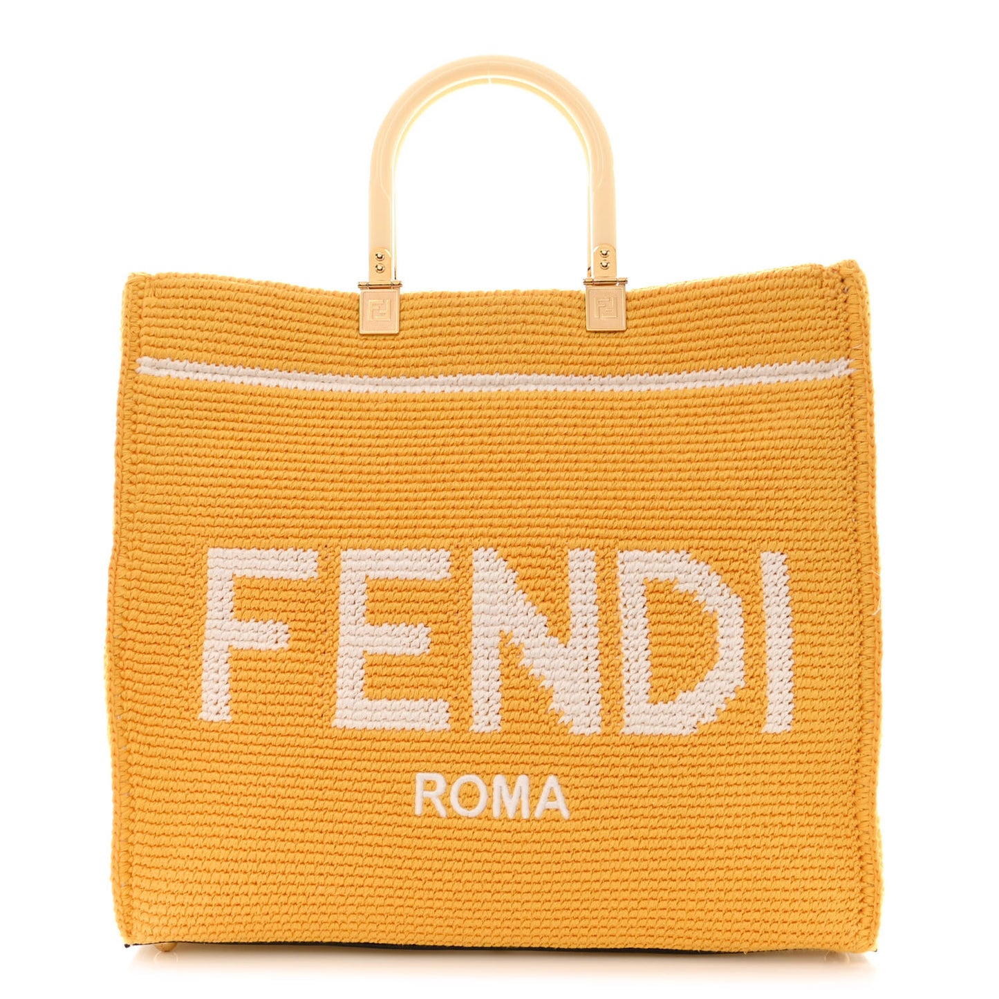 Crochet Vitello King Logo Plexiglass Medium Fendi Sunshine Shopper Tote Mimosa Panna