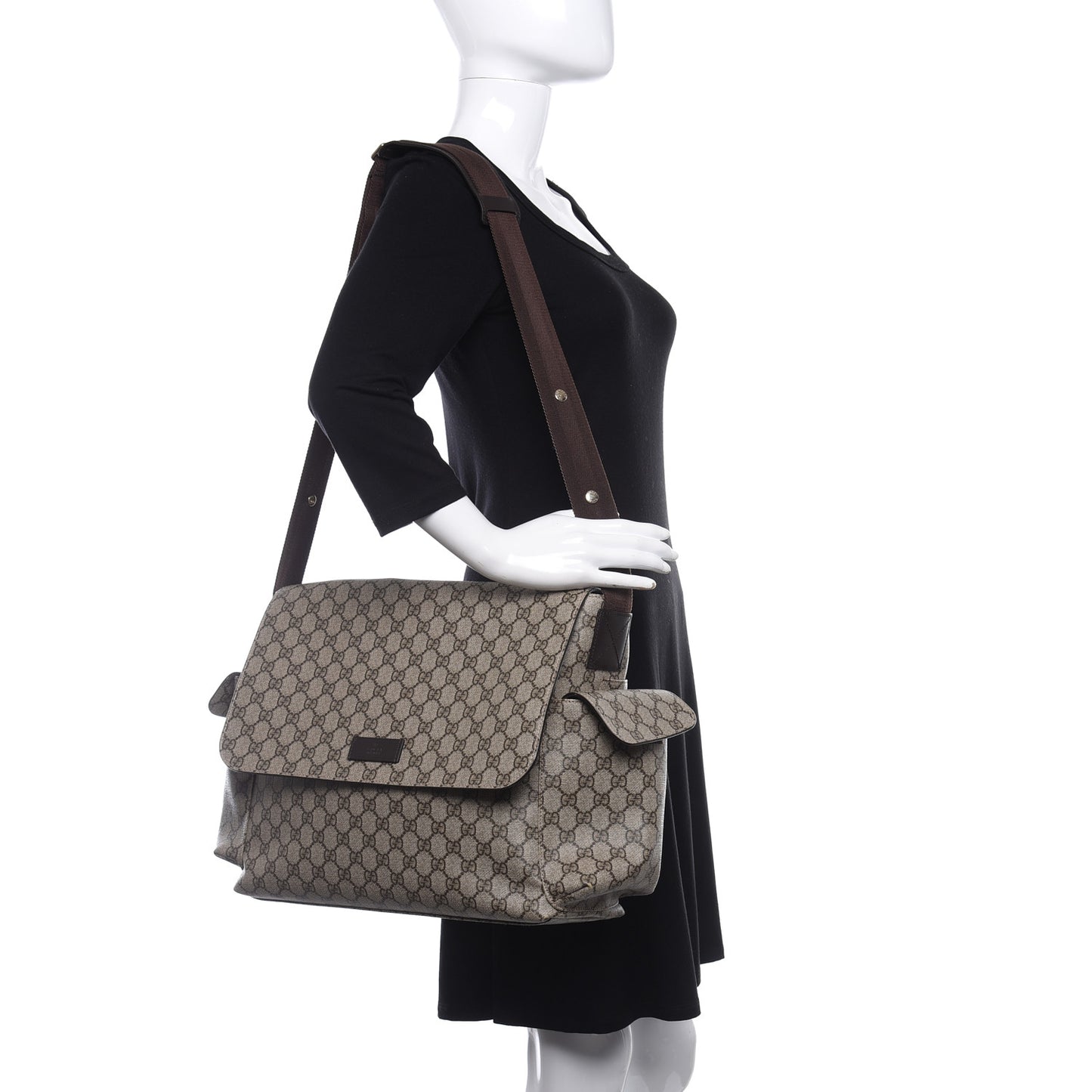 GG Plus Monogram Messenger Diaper Bag Dark Brown