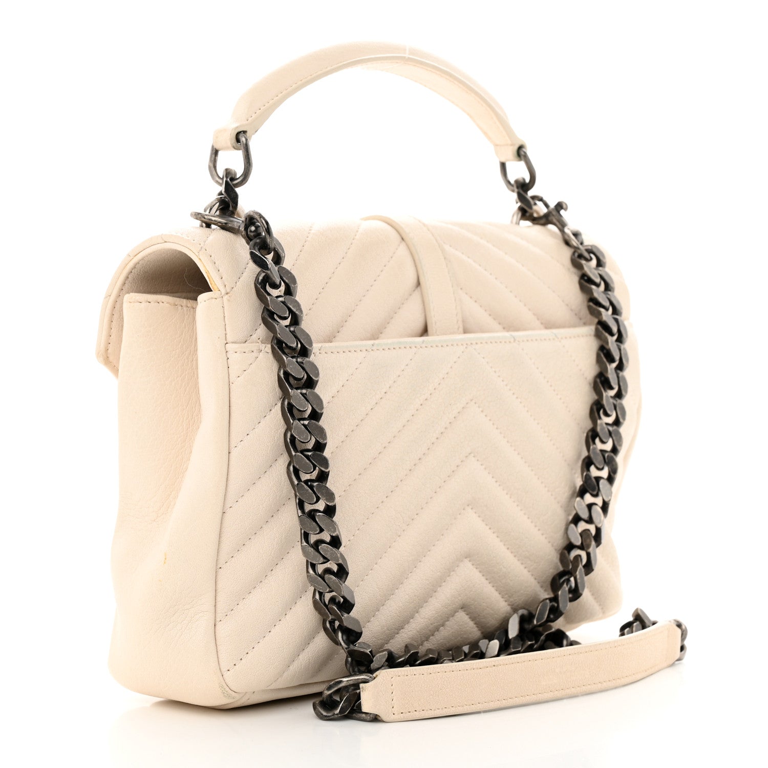 Saint Laurent Sheepskin Matelasse Chevron Monogram Medium College Bag Dove White 3 of 13