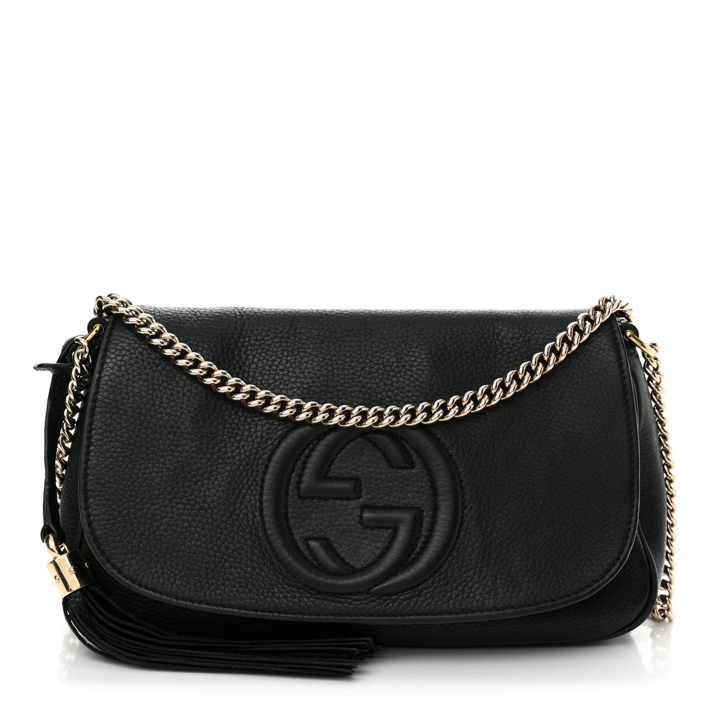 Pebbled Calfskin Medium Soho Flap Crossbody Black