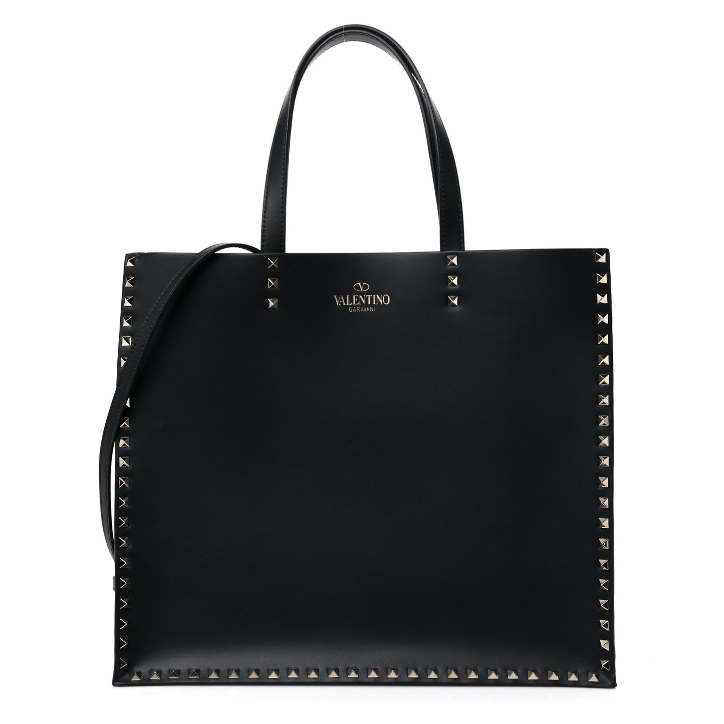 Calfskin Rockstud Vertical Tote Black