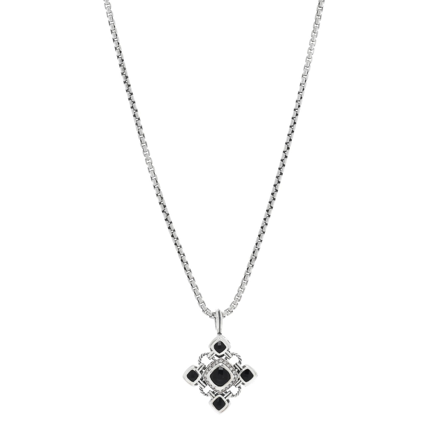 Sterling Silver Black Onyx Diamond Renaissance Cross Pendant Necklace