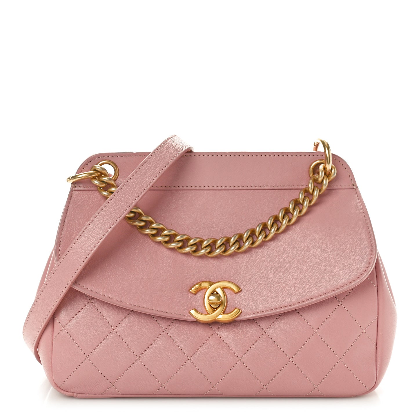 Lambskin Quilted Curved Flap Pink