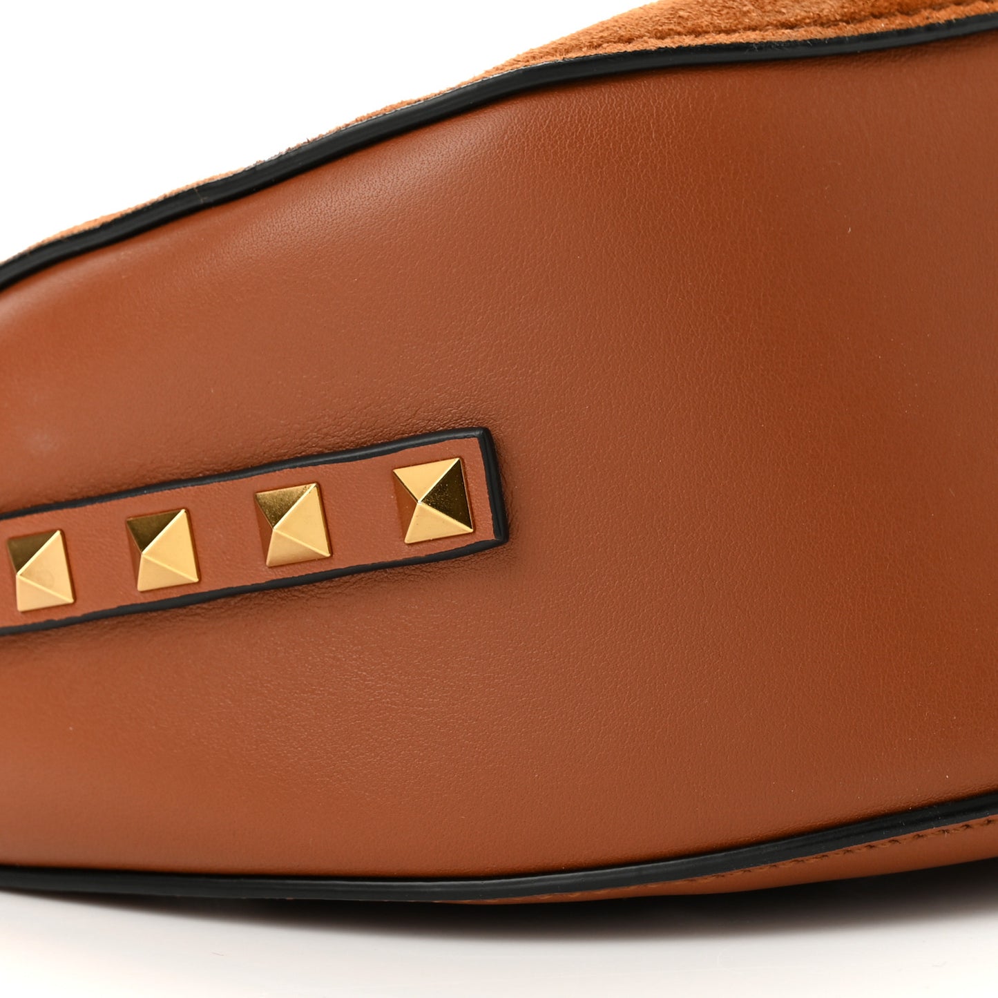 Suede Calfskin Rockstud Halfmoon Saddle Bag Selleria