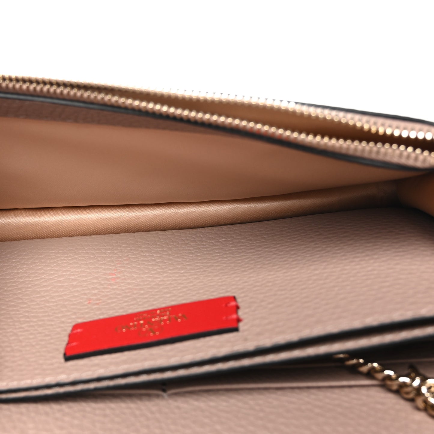 Grainy Calfskin Rockstud Chain Pouch Poudre