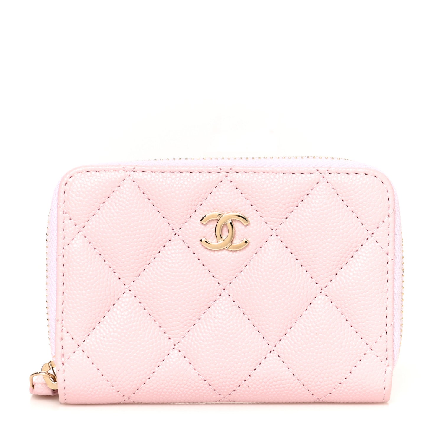 Caviar Quilted Zip Coin Purse Light Pink