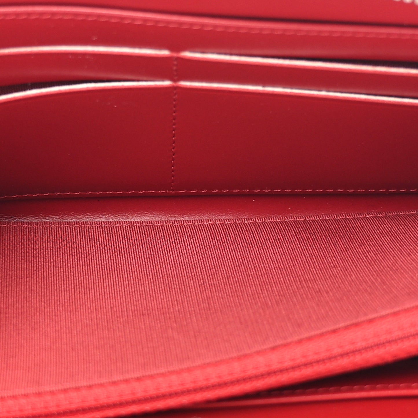 Glazed Calfskin Quilted Small Coco Boy Zip Around Wallet Red