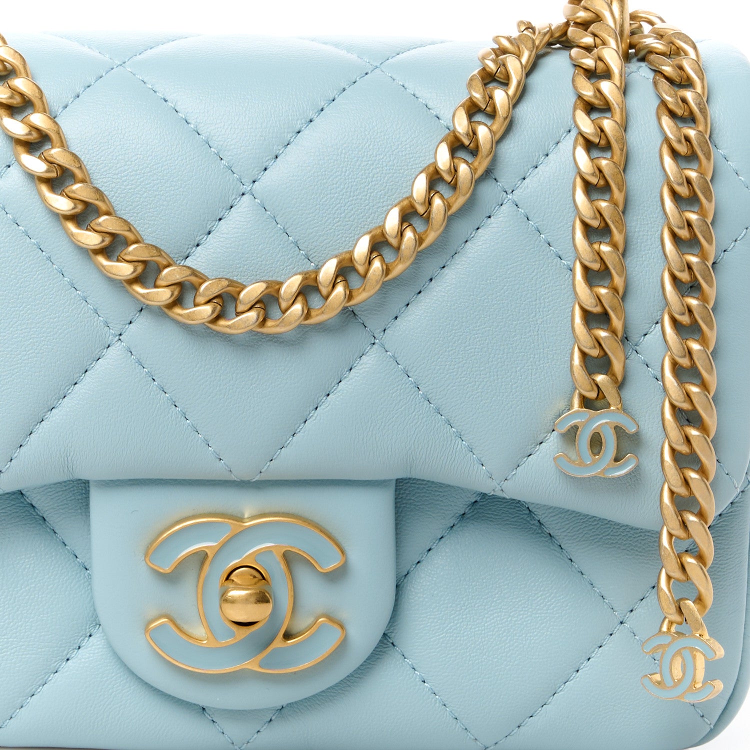 Chanel Lambskin Enamel Quilted Mini Pending CC Square Flap Light Blue 10 of 16