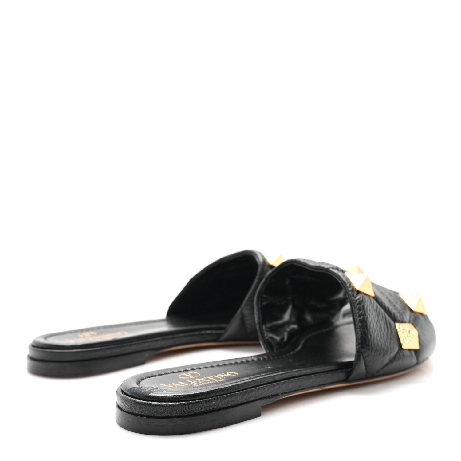 Valentino Garavani Pebbled Calfskin Roman Stud Flat Slide Sandals 37.5 Black 5 of 10