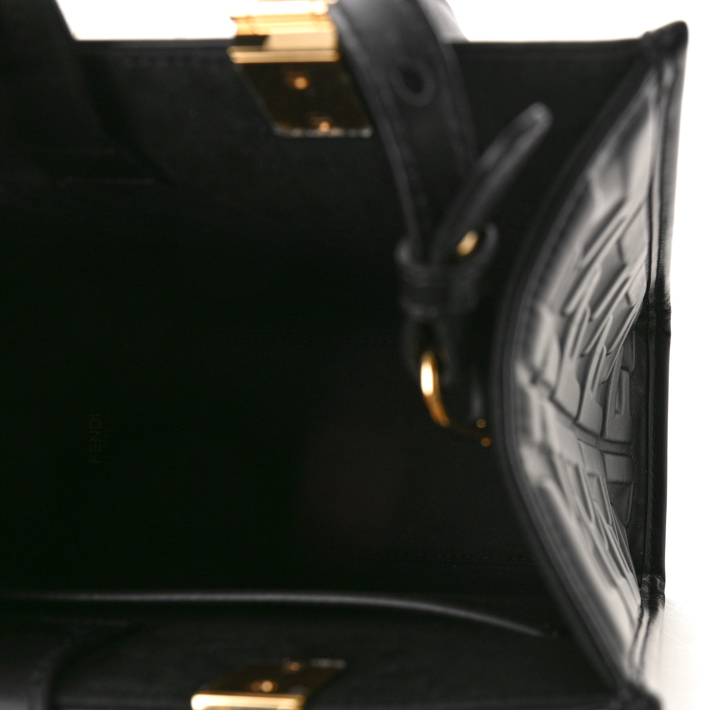 Vitello Plexiglass FF Embossed Small Fendi Sunshine Shopper Tote Black