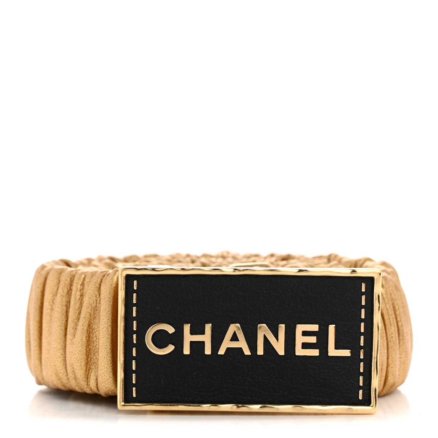 Metallic Lambskin Ruched Logo Belt 75 30 Gold