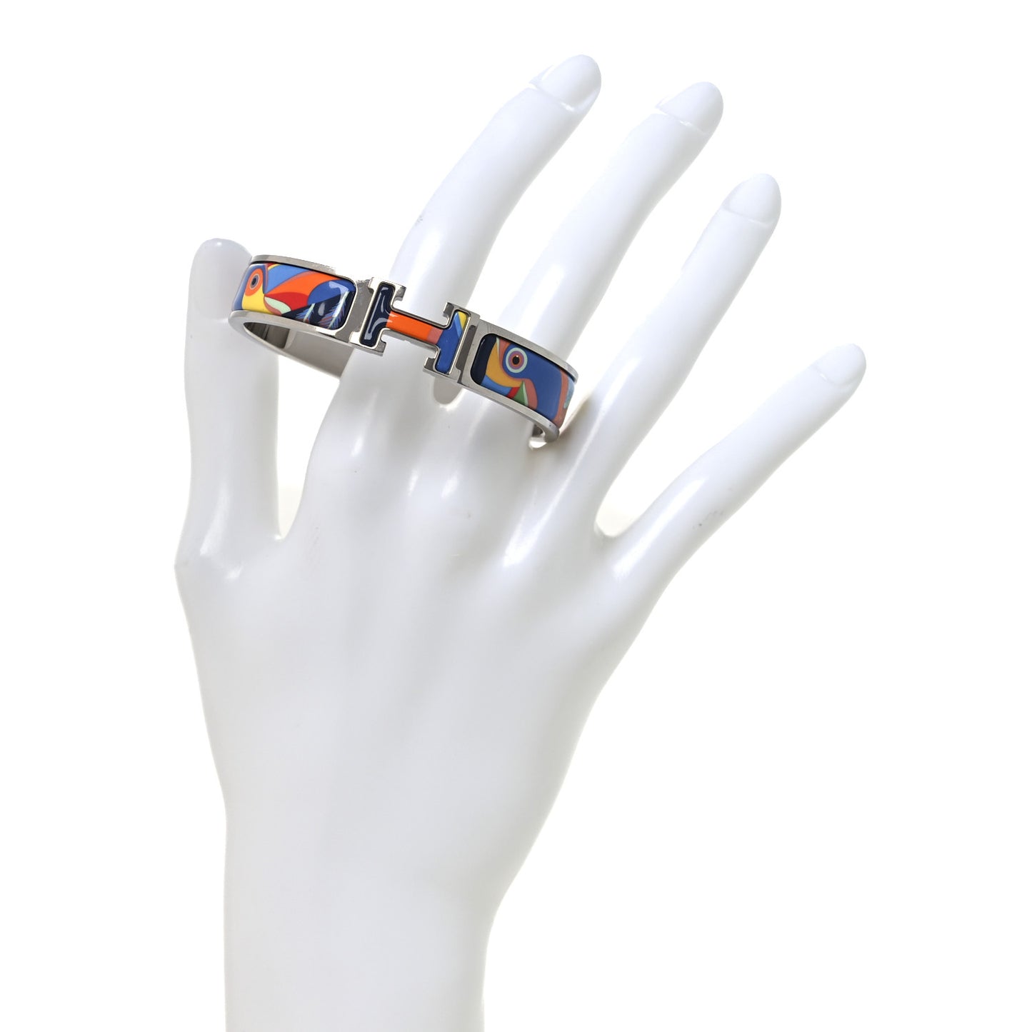 Enamel Narrow Toucans De Paradis Print H Lift Clic Clac H Bracelet PM Indigo Multicolor