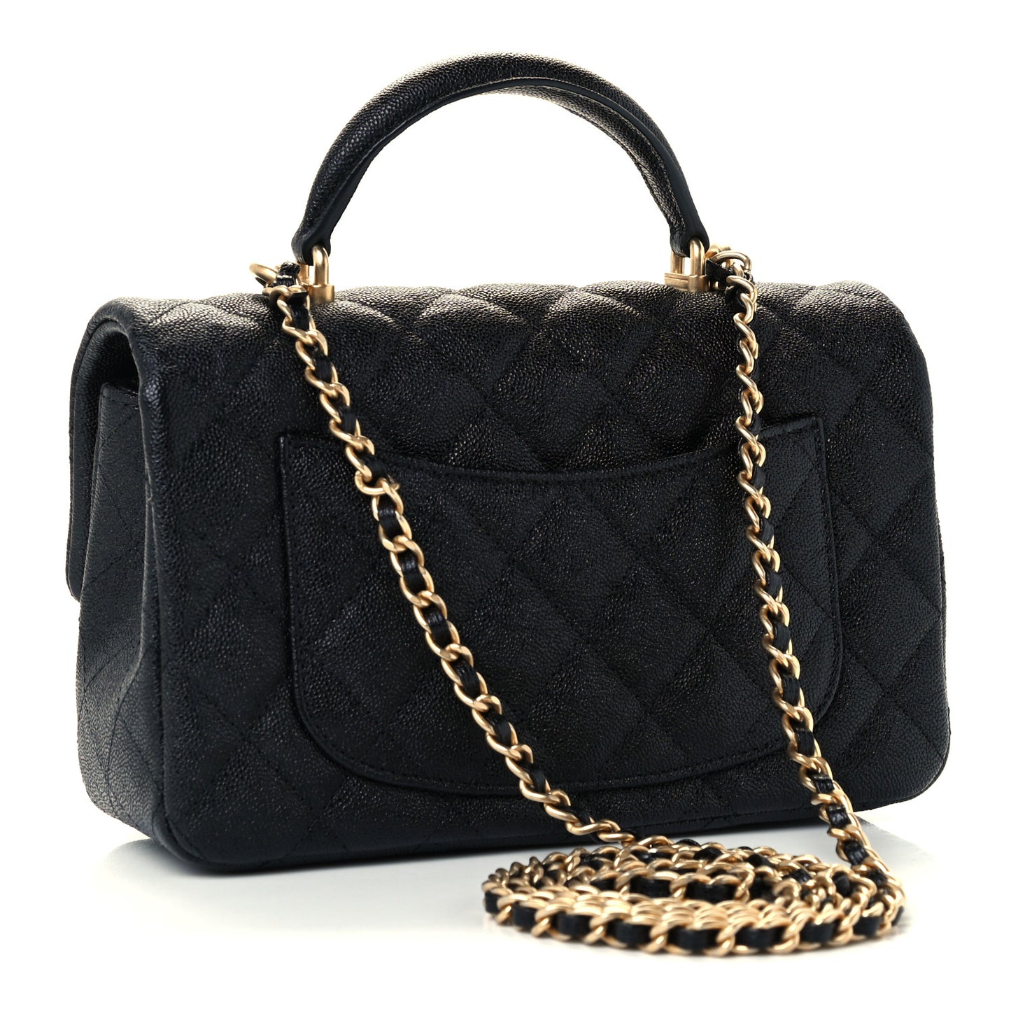 Caviar Quilted Mini Top Handle Rectangular Flap Black